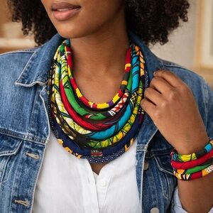 African Inspired Print Multi-Layered zNecklace and Bracelet Set